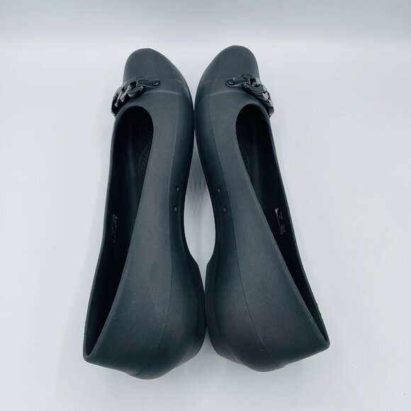 Crocs Shoes Womens Size 11 Black Slip On Comfort Flats Ballet Link Chain Heels - Picture 12 of 12
